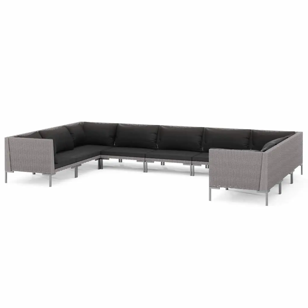 9-Piece Grey Rattan Garden Lounge Set