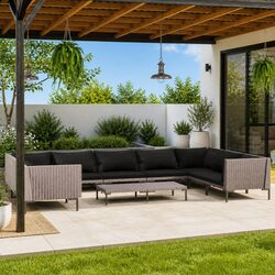 10-Piece Grey Rattan Garden Lounge Set with Cushions