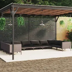 Sturdy 10-Piece Garden Lounge Set in Grey Poly Rattan