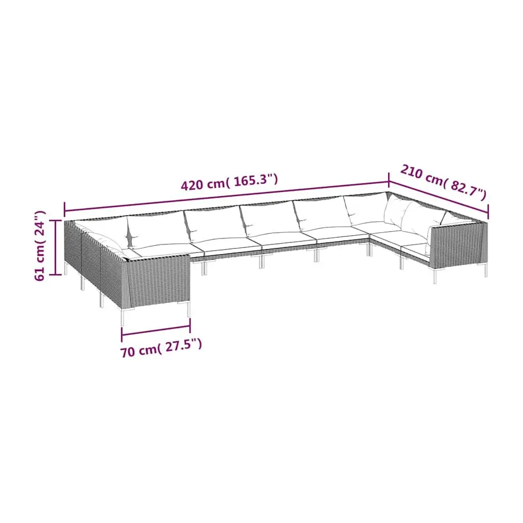 10-Piece Garden Lounge Set in Grey Poly Rattan