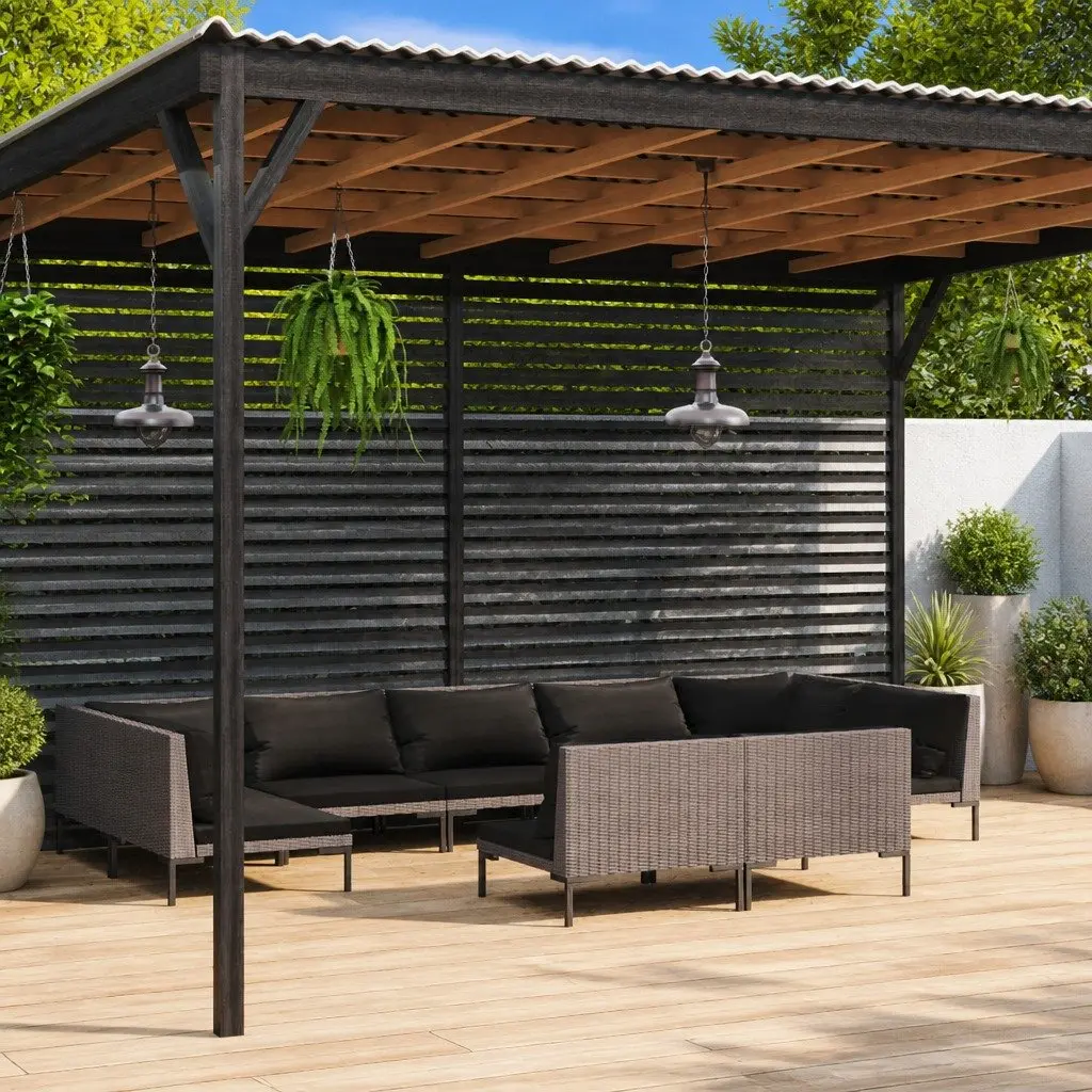 Garden Lounge Set Poly Rattan Grey 9 Piece Outdoor Furniture
