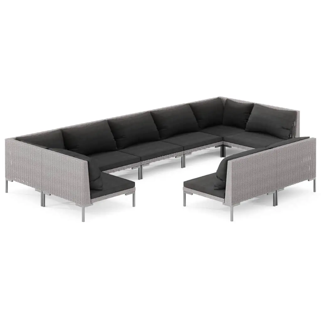 Garden Lounge Set Poly Rattan Grey 9 Piece Outdoor Furniture