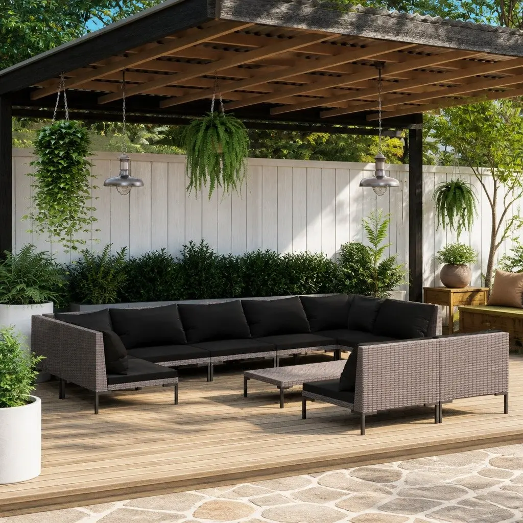 10-Piece Grey Garden Lounge Set with Cushions