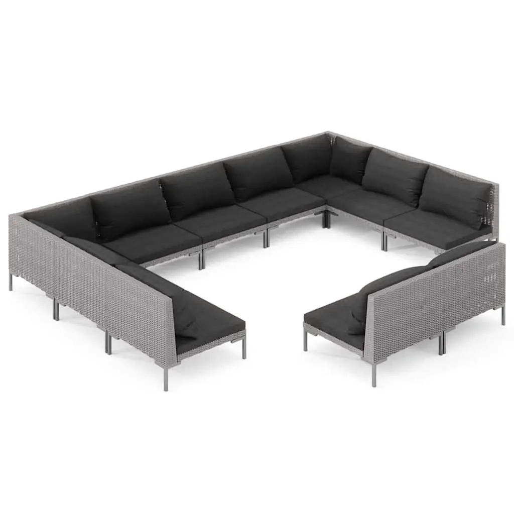 11 Piece Garden Lounge Set Poly Rattan Outdoor Furniture Grey