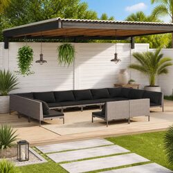 12-Piece Grey Rattan Garden Lounge Set for Outdoor Use