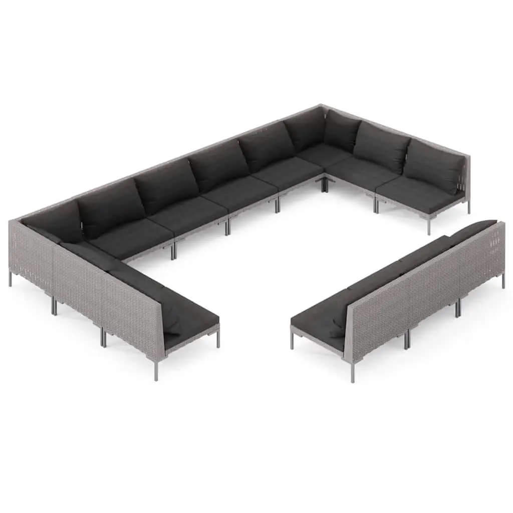 Garden Lounge Set Poly Rattan 13 Piece Grey Outdoor Patio Furniture