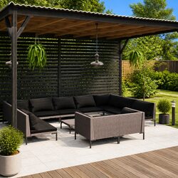 12-Piece Grey Rattan Garden Lounge Set with Cushions