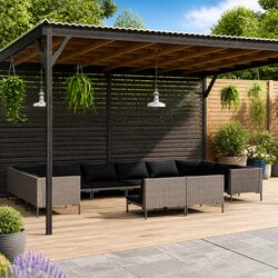 Sturdy 12-Piece Grey Rattan Garden Lounge Set