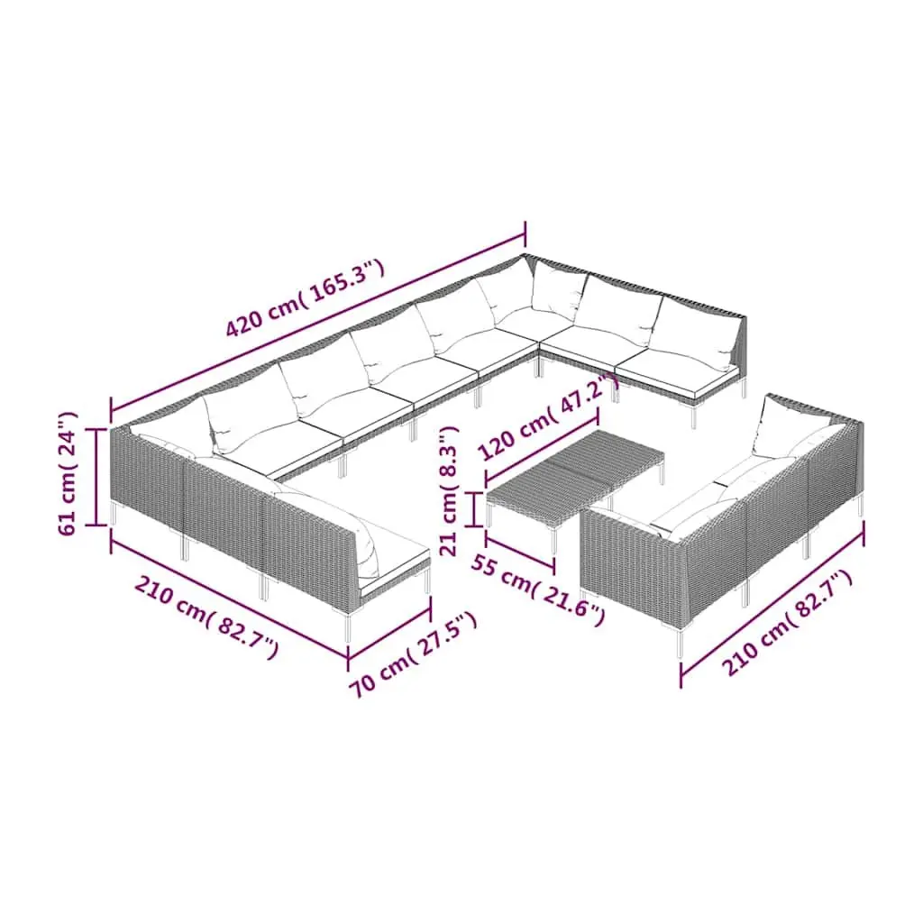 14 Piece Garden Lounge Set with Grey Rattan