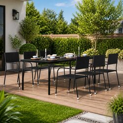 Stylish Black Steel Frame Glass Top Garden Dining Table