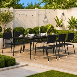 Black Steel Frame Garden Dining Table with Glass Top