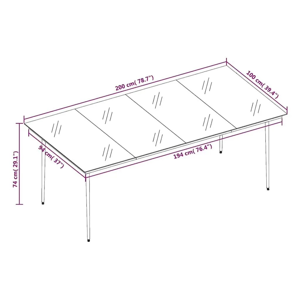 Black Steel Frame Garden Dining Table with Glass Top