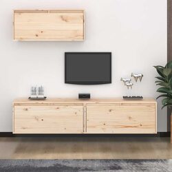 Solid Pine Wood Floating TV Cabinets – 3 Piece Set