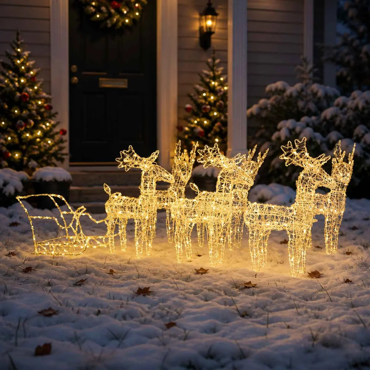 Christmas Decoration Acrylic Outdoor Lighted Reindeer Sleigh 320 LED Warm White