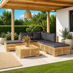 Premium 6 Piece Teak Garden Lounge Set with Cushions