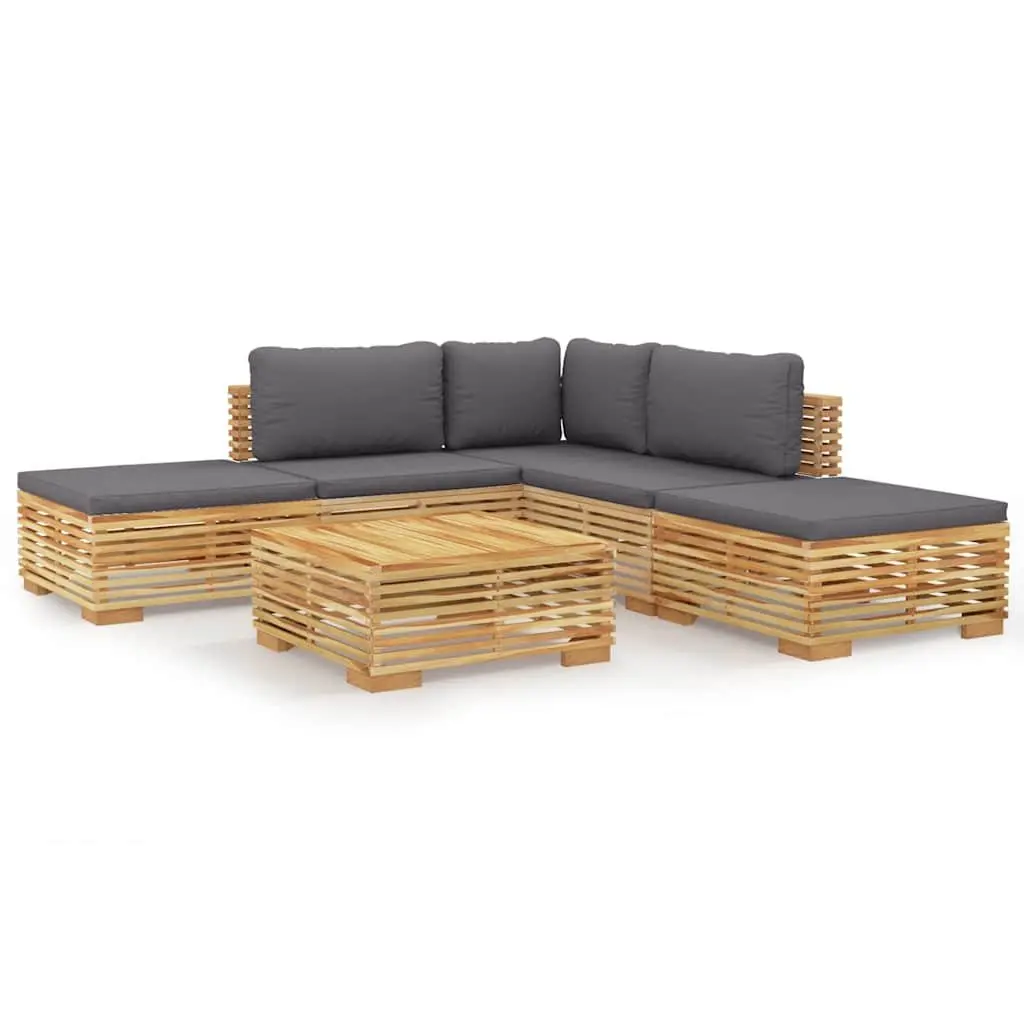 6 Piece Garden Lounge Set Solid Wood Teak Brown with Cushions