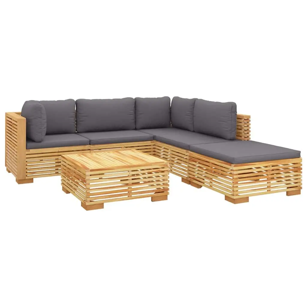 6 Piece Garden Lounge Set Solid Teak Wood Brown with Cushions