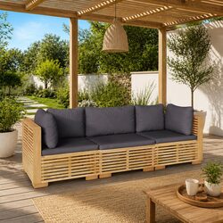 Premium Teak 3 Piece Garden Lounge Set with Cushions