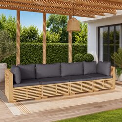 4-Piece Garden Lounge Set with Teak Wood and Cushions