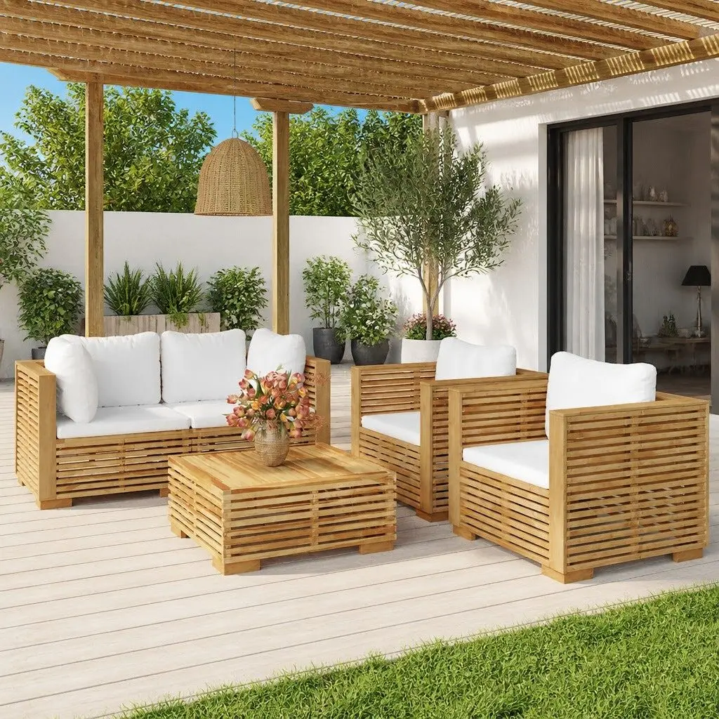 Solid Teak 5-Piece Garden Lounge Set with Cushions