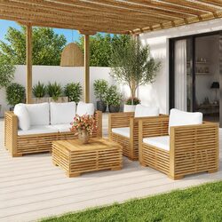 Solid Teak 5-Piece Garden Lounge Set with Cushions
