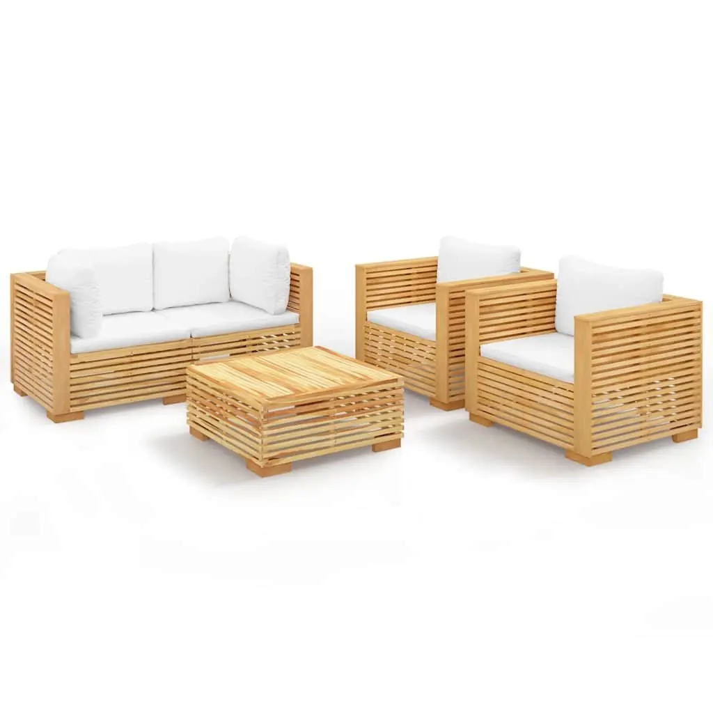 Solid Teak 5-Piece Garden Lounge Set with Cushions