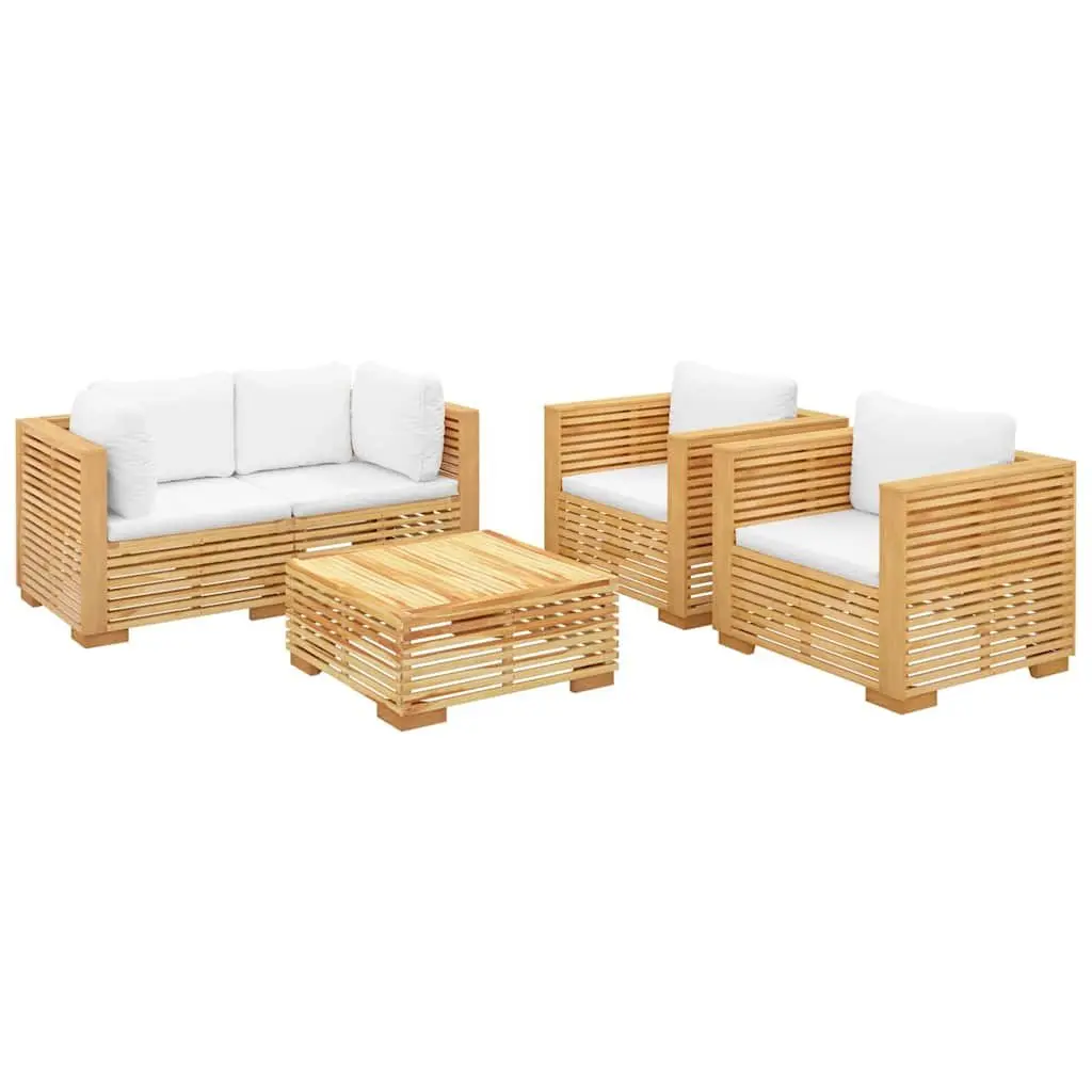 Solid Teak 5-Piece Garden Lounge Set with Cushions