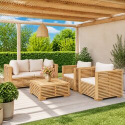 5-Piece Outdoor Teak Garden Lounge Set with Cushions
