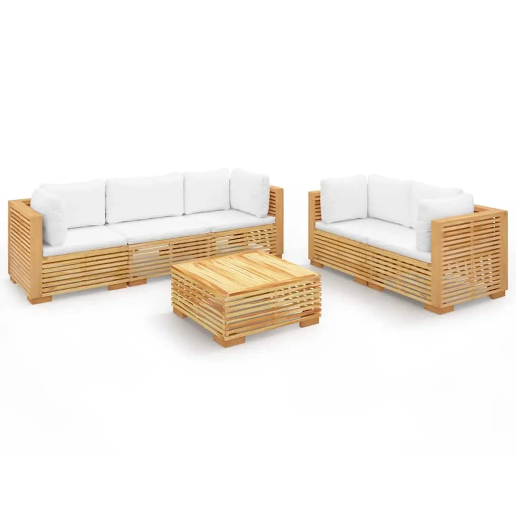 Garden Lounge Set Solid Teak Wood 6 Piece Outdoor Furniture Sofa with Cushions Brown