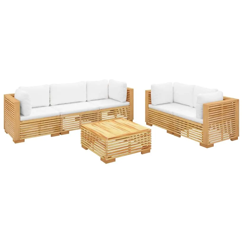 Garden Lounge Set Solid Teak Wood 6 Piece Outdoor Furniture Sofa with Cushions Brown