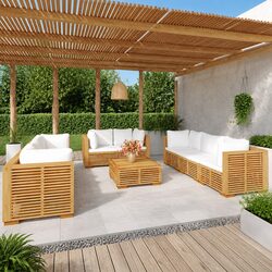 Premium 9 Piece Teak Wood Garden Lounge Set with Cushions