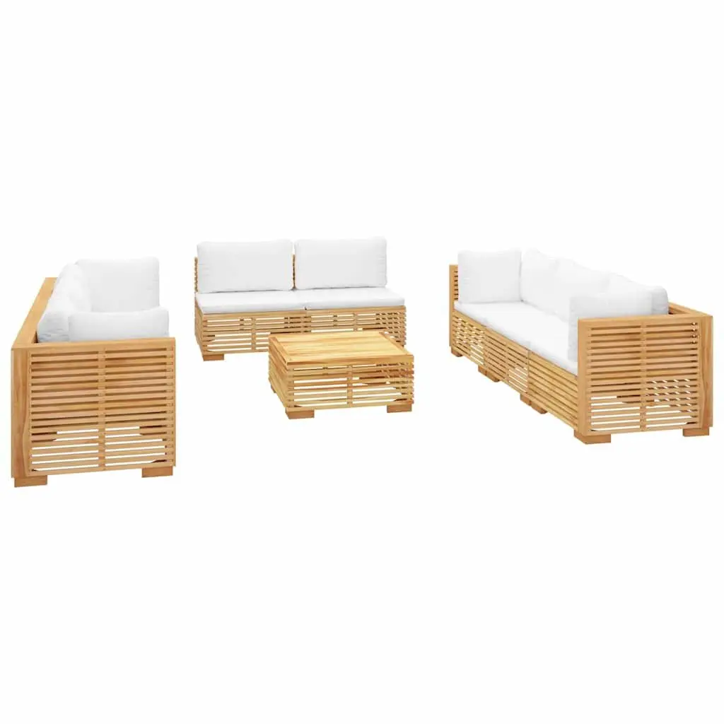 9 Piece Outdoor Lounge Set Brown Teak Wood Weather Resistant with Cushions