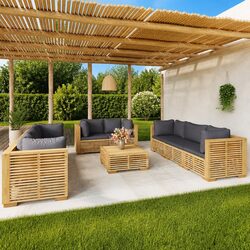 9-Piece Outdoor Teak Garden Lounge Set with Cushions