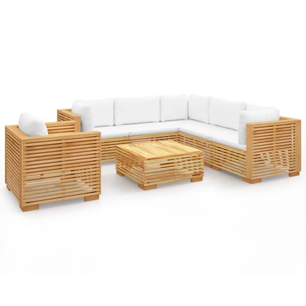 Garden Lounge Set Solid Teak Wood 7 Piece Outdoor Furniture with Cushions Brown