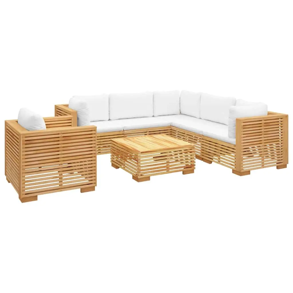 Garden Lounge Set Solid Teak Wood 7 Piece Outdoor Furniture with Cushions Brown