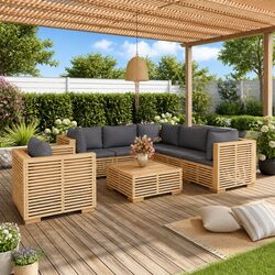 Sturdy 7 Piece Garden Lounge Set with Cushions