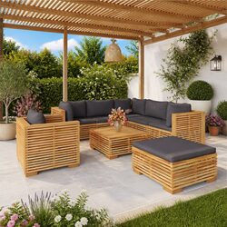 8-Piece Teak Wood Garden Lounge Set with Cushions