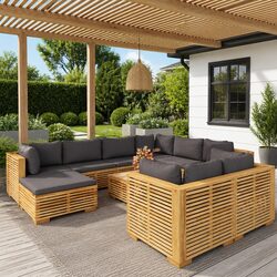 Solid Teak Wood 10 Piece Garden Lounge Set with Cushions