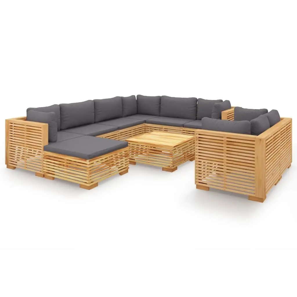 Solid Teak Wood 10 Piece Garden Lounge Set with Cushions