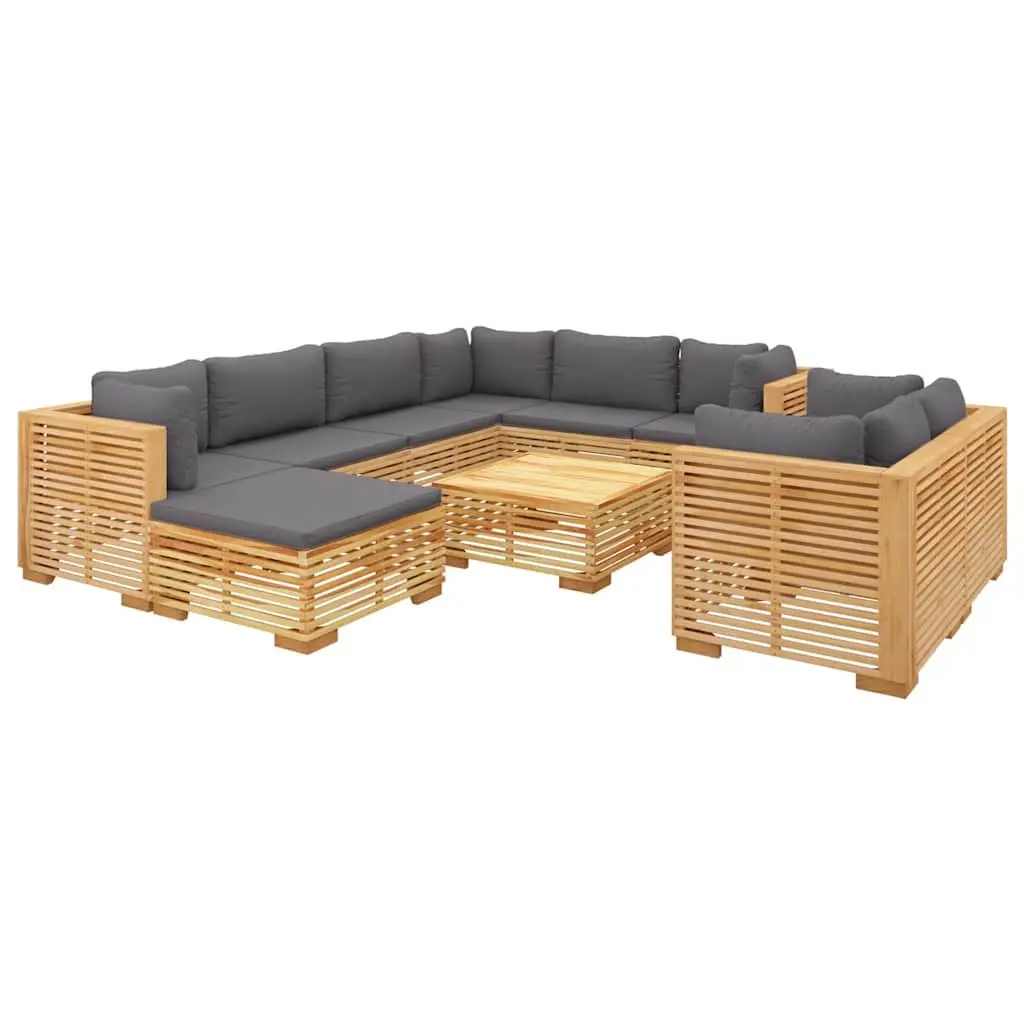Solid Teak Wood 10 Piece Garden Lounge Set with Cushions