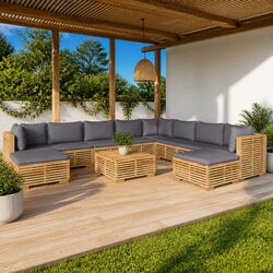 Premium 11-Piece Teak Wood Garden Lounge Set with Cushions
