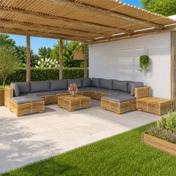 12-Piece Outdoor Lounge Set Made of Solid Teak Wood