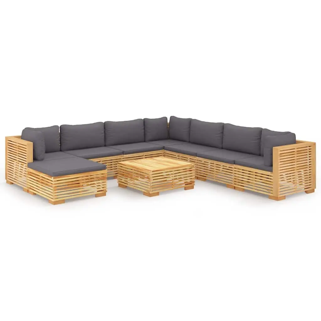 9 Piece Garden Lounge Set Solid Teak Wood Brown Outdoor Furniture