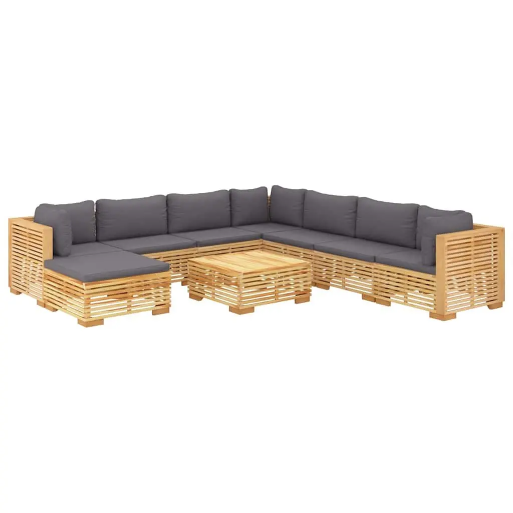 9 Piece Garden Lounge Set Solid Teak Wood Brown Outdoor Furniture