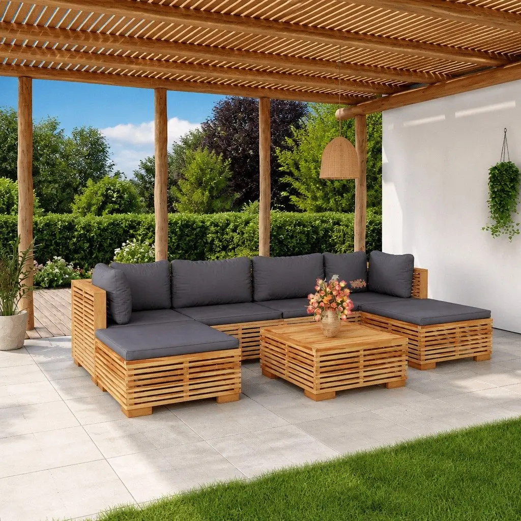 7-Piece Outdoor Teak Lounge Set with Cushions