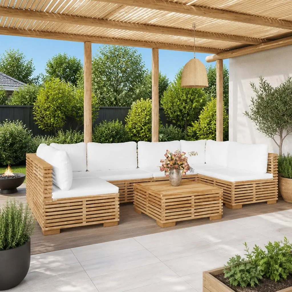 Solid Teak Wood 7 Piece Garden Lounge Set with Cushions