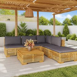 Teak Wood 6-Piece Garden Lounge Set with Cushions