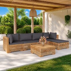 Durable 6 Piece Teak Wood Garden Lounge Set with Cushions