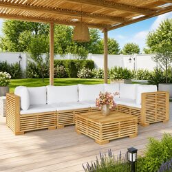 6-Piece Solid Teak Garden Lounge Set with Cushions