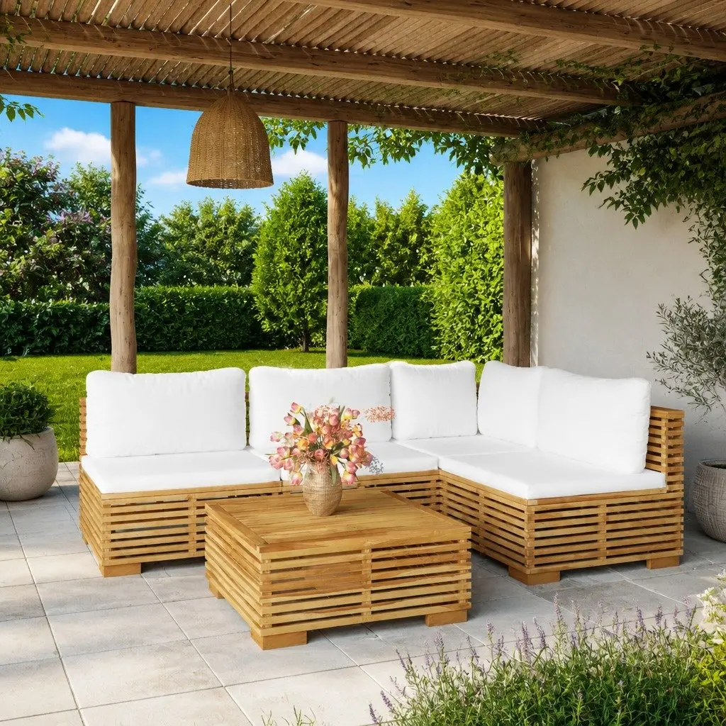 5-Piece Teak Wood Garden Lounge Set with Cushions